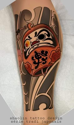 Daruma Doll Tattoo Design Black And Grey, Daruma Doll Tattoo Design Leg, Japanese Daruma Tattoo Design, Japanese Tattoo Art Leg, Japanese Small Tattoo, Daruma Doll Tattoo Design, Daruma Tattoo Design, Tattoo Designs Japanese, Geometric Tattoo Hand