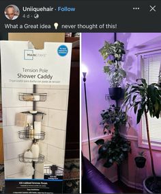 two pictures one with a potted plant and the other has a sign that says, what a great idea never thought of this