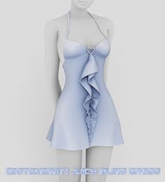 a female mannequin wearing a blue dress with ruffles on the bottom