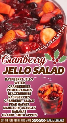 a poster advertising cranberry jello salad