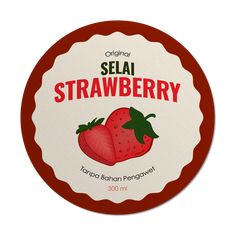 a round sticker with the words seja strawberry on it