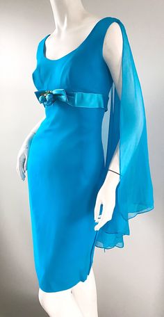 Fashion 60s Style, 1960s Clothes, Fashion 60s, Vintage Dress Blue, 1960s Dresses, Shoulder Cape, 1960's Dress, Scarf Style, 80s Dress