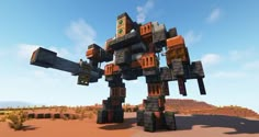 a large robot made out of blocks in the desert