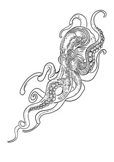 an octopus is drawn in black and white