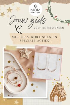 an advertisement for the mom and baby's christmas gift guide, with gold stars on it