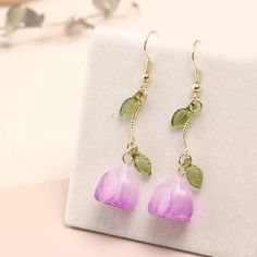 Gorgeous Purple Flower Dangle Earrings With Leaf Charms Tags For Exposure Only: Flower Floral Fancy Earrings Jewelry Party Event Flowers Clothes, Character Accessories, Novelty Jewelry, Interesting Jewelry, Flower Dangle Earrings, Pretty Accessories, Flower Ear, Fancy Earrings, Purple Jewelry