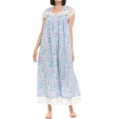 Embrace the elegance of yesteryears with the Alexander Del Rossa 100% Cotton Nightgown, designed to offer both comfort and a dash of romantic flair. This long, lightweight gown is perfect for warm nights with its breathable cotton fabric and loose, flowing fit.

- Material: 100% Cotton
- Size: Large
- Color: Floral Watercolor
- Gender: Female
- Features: Lace trim, button-up front, cap sleeves

This nightgown features a delicate lace hem and neckline that add a touch of vintage charm, while the Spring Cotton Nightgown For Home, Blue Spring Nightgown For Overnight, Blue Nightgown For Spring, Summer Cotton Nightgown For Overnight Wear, Spring Cotton Nightgown With Lace Trim, Spring Cotton Nightgown For Bedtime, Feminine Cotton Nightgown For Sleepovers, Spring Cotton Sleepwear For Overnight Use, Cotton Floral Print Sleepwear For Overnight