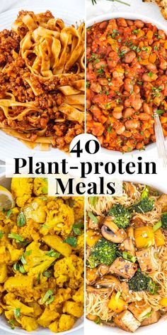 four different pictures with the words 40 plant - protein meals