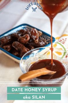 dates honey syrup being poured into a bowl