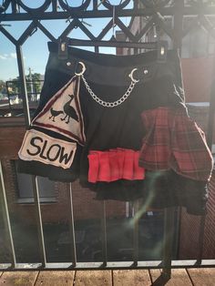 Upcycled Hot Topic skirt featuring wildlife crossing signage patches, tire printing, and patchwork ruffles. The skirt is a medium but fits like a small. Wildlife Crossing, Patch Skirt, Short Skirt, Hot Topic, Halloween Shopping, Ruffles, Beauty Book, Art Collection, Womens Skirt