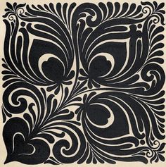 an art nouveau design in black and white with swirls on the edges, including two hearts