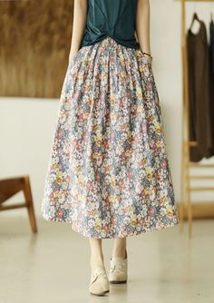 Lasaky - Floral Print Vintage A-line Midi Skirt with High Waist Retro Floral Pattern Vintage Skirt Outfit Retro, Country Tomboy, Vintage Skirt Outfit, Outfit Retro, Comfortable Skirts, Ideal Closet, Cotton Midi Skirt, Fancy Clothes, Teacher Clothes