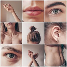 many different pictures of woman's eyes and nose with piercings on their ears