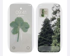 an image of a cell phone with a leaf on the front and back side, in two different ways