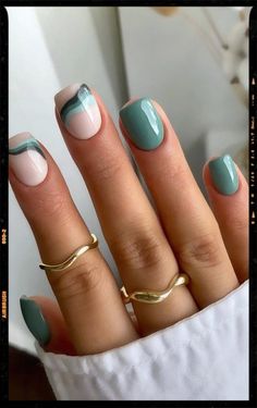 Short Nails - Acrylic Nails Teal Nails, Cute Nails For Fall, Cute Gel Nails, Short Acrylic Nails Designs, Dipped Nails, Minimalist Nails, Manicure Y Pedicure, Pretty Acrylic Nails