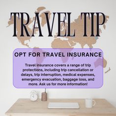 an advertisement for travel tips on a desk