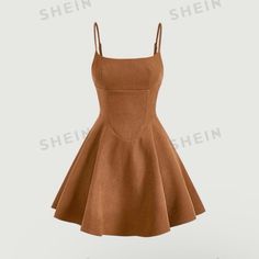 Mod Solid Zip Back Cami Dress Cute Tan Dresses, Brown Solid Color Mini Dress, Casual Brown A-line Mini Dress, Casual Brown Mini Dress For Party, Chic Brown A-line Mini Dress, Chic Brown Lined Mini Dress, Brown Lined Mini Dress For Date Night, Brown Mini Dress For Spring, Elegant Brown Lined Mini Dress