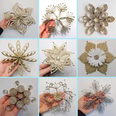 there are many different types of paper snowflakes in this photo, and each one has its own unique shape