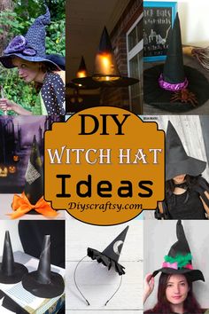 25 DIY Witch Hat Ideas How To Decorate A Witches Hat To Wear, Diy Witches Hat To Wear, Halloween Hat Ideas, Decorate Witch Hat Diy, Decorate A Witches Hat, Felt Witch Hat Diy, Decorated Witches Hats Diy