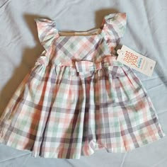 Carter's Just One You Nb Dress With Built In Slip And Bloomers. New. Plaid In Pastel Colors With Cute Bow. New Born Dress, New Born Girl Baby Dresses, Newborn Baby Cotton Dress, New Born Baby Frock Pattern, Baby Girl Frocks Summer, Japanese Baby, Newborn Baby Dresses, Baby Dress Pattern, Kids Frocks Design