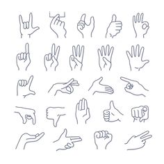 hand gestures set - miscellaneous symbols / objects web elements on separate layers, all in different colors and sizes