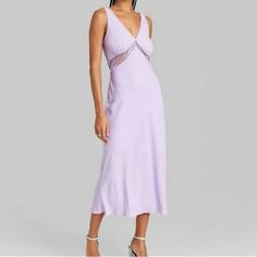 Midi Dress New With Tags Women’s Size Extra Small Zip Back Summer Lavender Midi Dress For Date Night, Lavender Midi Dress For Summer Date Night, Lavender Midi Dress For Date Night In Summer, Lavender Midi Dress For Date Night, Spring Lavender Sleeveless Midi Dress, Lavender Sleeveless Midi Dress For Spring, Chic Lavender V-neck Midi Dress, Feminine Lavender V-neck Midi Dress, Sleeveless Lavender Midi Dress For Brunch