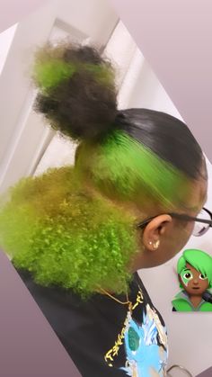 Black Hair With Green Peekaboos, Hair Color Ideas For Black Women Curly, Cute Color Combinations For Hair, Natural Hair Styles Dyed, Dyed Hair Color Ideas For Black Women, Green Skunk Stripe Hair Black Women, Dyed Hair Inspo For Black Hair, Color Hair Ideas For Black Women Natural, Pink Hair In The Back