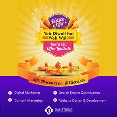 an advertisement for web development company with colorful background and yellow banner, which reads website design & development