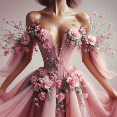 Prom Ball Gown, Woman Fashion, Gorgeous Gowns, Pink Outfit, Flower Dresses, Pink Rose, Ball Gowns, Wedding Dresses, Pasta