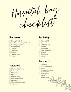 the hospital bag checklist is shown in black and white, with flowers on it