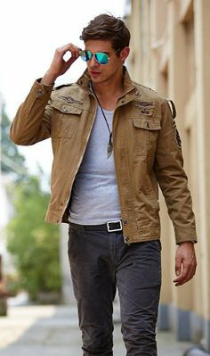 Cool Jackets For Men, Mens Military Jacket, Mens Fashion Edgy, Mens Fashion Smart, Mens Fashion Rugged, Hipster Mens Fashion, Army Fashion, Tan Jacket, Rugged Style