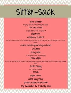 a menu with the words sitter - sack written in black on pink and white chevron