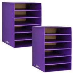 two purple shelving units sitting next to each other