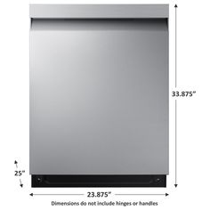 an image of a stainless steel dishwasher with measurements for the top and bottom