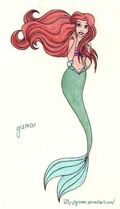 a drawing of a mermaid with long red hair