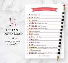 a printable wedding game is shown with the words instant download and an arrow