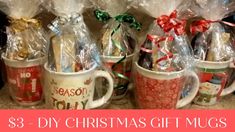 coffee mugs wrapped in plastic with bows and ribbons