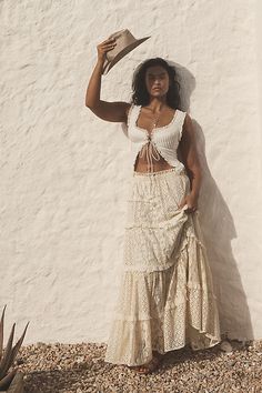 Paper, polyester Spot clean Imported | Sparkle Cowboy Rancher Hat by Anthropologie in Beige, Women's, Polyester Lace Maxi Skirt, Cowboy Chic, Look Boho Chic, Cowgirl Style Outfits, Maxi Lace Skirt, Boho Cowgirl, Cowboy Outfits, Western Chic