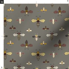 a pattern with bees on a gray background