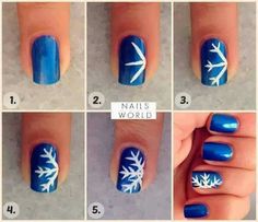 Cute & easy winter nails! Take it up a notch with some glitter for easy winter nails! Snowflake Nail, Snowflake Nail Art, Nail Art For Beginners, Snowflake Nails, Super Nails