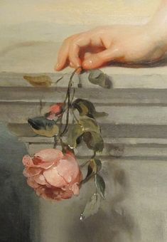 a painting of a hand holding a rose