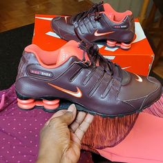 Deep Bordeaux/Hyper Punch, Leather Upper, Pristine Condition, No Box ***Price Firm*** Nike Shox Shoes, Nike Shox Nz, Nike Shox, Shoes Nike, Sneakers Fashion, Nike Shoes, Nike Women, Athletic Shoes, Leather Upper