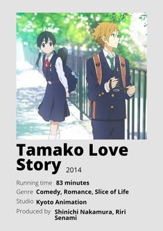 an advertisement for the anime movie tamako love, featuring two people in school uniforms