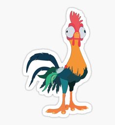 a sticker with a rooster on it's head and an orange tail, standing in front of a white background