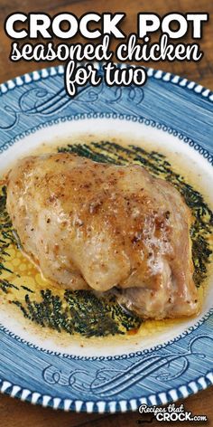 Do not let the small list of ingredients for this recipe fool you. This Crock Pot Seasoned Chicken for Two is packed plum full of flavor! via @recipescrock Bone In Chicken Breast Recipes Crock Pot, Seasoned Chicken Recipe, Chicken For Two, Chicken Seasoning Recipes, Chicken Soups, Crockpot Chicken Thighs, Slow Cooker Times, Pork Chicken, Seasoned Chicken