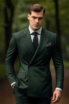 Luxury Dapper Suits For Semi-formal Occasions, Luxury Green Double Breasted Suit For Groom, Luxury Green Suits With Pressed Crease, Luxury Men's Three-piece Suit For Evening, Winter Luxury Semi-formal Suits, Luxury Wedding Suits For Party Season, Luxury Three-piece Suit With Suit Collar For Spring, Luxury Wool Tuxedo For Black Tie Events, Luxury Green Three-piece Suit