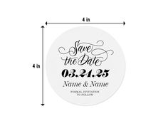 save the date sticker with black ink on white paper