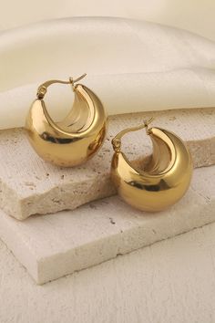 Material: 18K Gold Plated Stainless Steel Closing: Lever Back Diameter: 1.1" Stainless Steel Texture, Gold Round Earrings, Water Drop Earrings, Chunky Hoop Earrings, Chunky Earrings, Steel Earrings, Earring Sale, Gold Drop Earrings, Stainless Steel Earrings