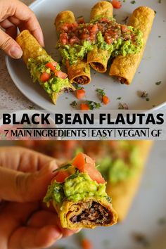 black bean flauas with guacamole and tomatoes