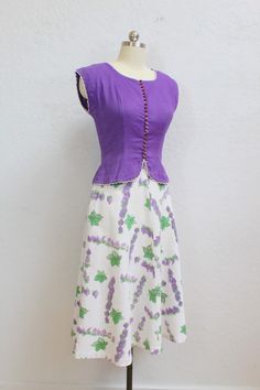 1950's Cotton Top and Skirt Set / Purple Berries / Purple Top / Size: 26" Waist by MTvintageclothing on Etsy Purple Berries, Outfit For Spring, Sew Over It, Button Skirt, Kids Designer Dresses, Top And Skirt, 1950s Dress